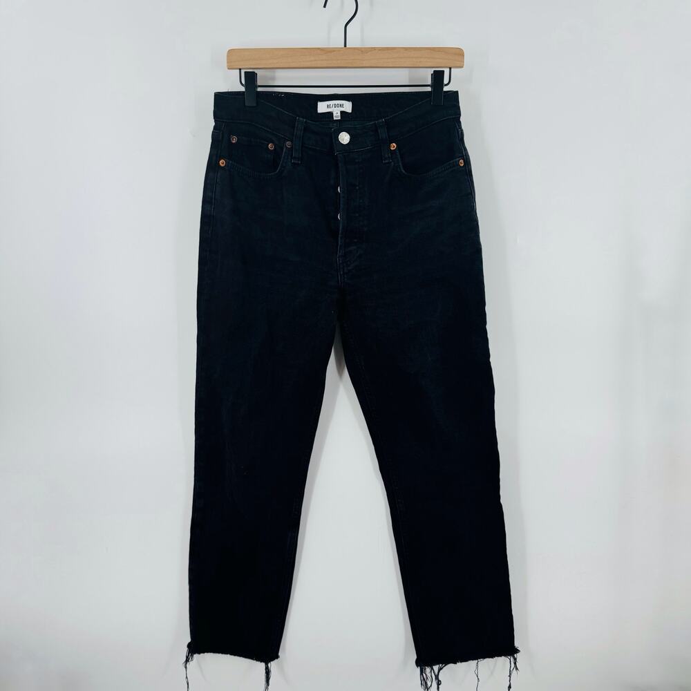 RE/DONE Black High Rise Jeans Size 29 Straight Leg‎ Raw Hem Designer Denim